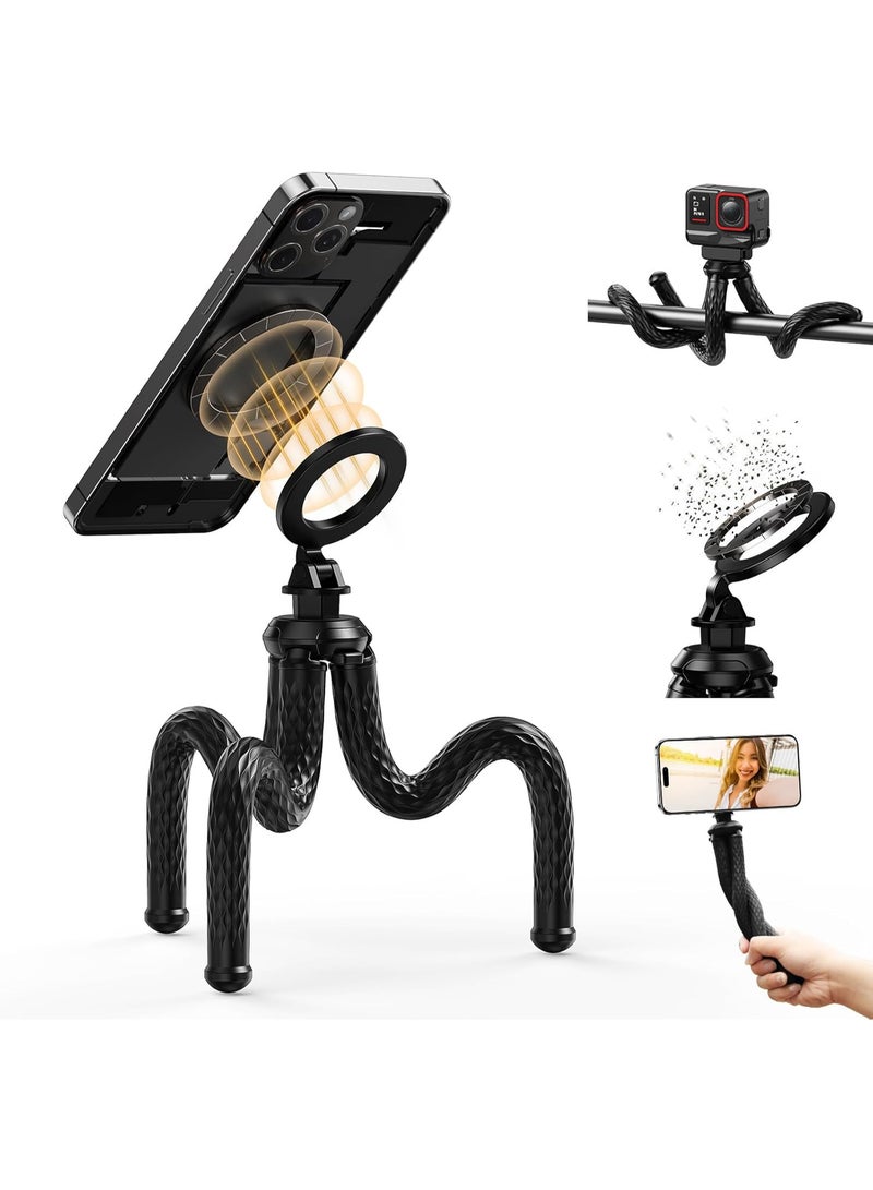 TELESIN° Magnetic Flexible Phone Tripod, Mini Tripod Stand for Magsafe Phones, Bendable Stroller Treadmill Tube Bike Motorcycle Phone Holder Selfie Stick for Video Recording for iPhone Android Phones - Image 1